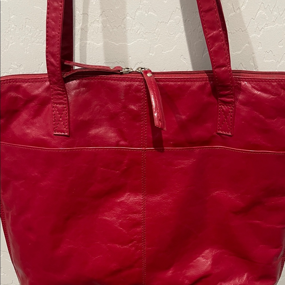 ILatico Red Leather Shopper Tote Bagss 16 x 12 - Picture 2 of 7